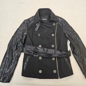 Buffalo David Bitton Women's Motorcycle Jacket with Leather Sleeves Size Medium